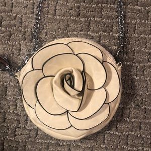 Cream Italian Leather Rose Crossbody Bag